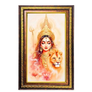 Goddess Durga Digital Golden Balck Color Photo Frame | Hindu Religious Wall Decor | 10x16 Inches - Inspirational Wall Art For Office, Home Decor - Ideal Spiritual Gift (F16837)