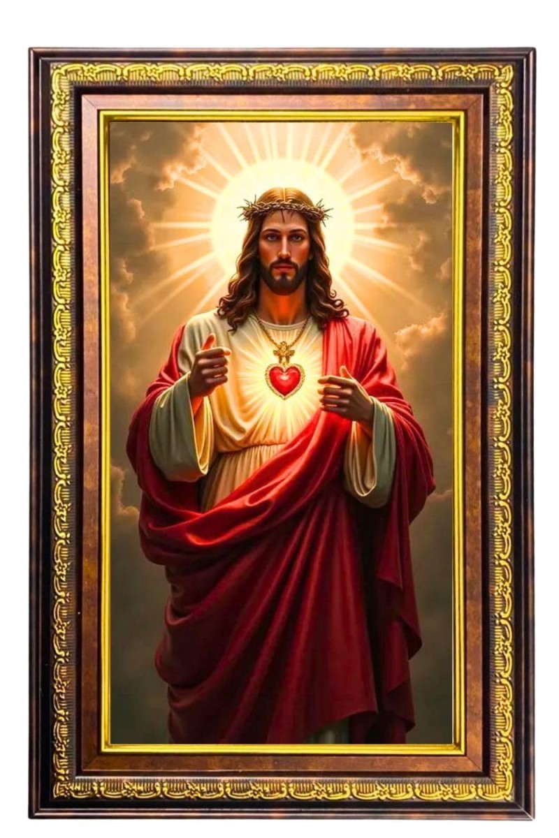 Lord Jesus Digital Golden Balck Color Photo Frame | Hindu Religious Wall Decor | 12x18 Inches - Inspirational Wall Art For Office, Home Decor - Ideal Spiritual Gift (F16760)
