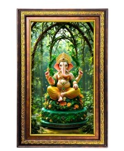 Lord Ganesha Digital Golden Balck Color Photo Frame | Hindu Religious Wall Decor | 16x22 Inches - Inspirational Wall Art For Office, Home Decor - Ideal Spiritual Gift (F16583)