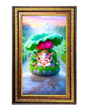Lord Ganesha Digital Golden Balck Color Photo Frame | Hindu Religious Wall Decor | 18x24 Inches - Inspirational Wall Art For Office, Home Decor - Ideal Spiritual Gift (F16813)