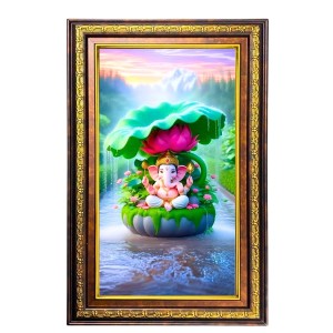 Lord Ganesha Digital Golden Balck Color Photo Frame | Hindu Religious Wall Decor | 18x24 Inches - Inspirational Wall Art For Office, Home Decor - Ideal Spiritual Gift (F16813)