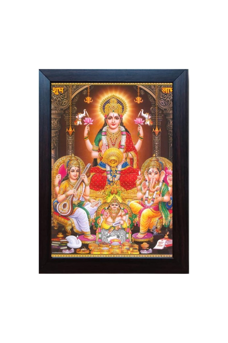 Hitech Lakshmi/mahalaxmi with Ganesh Saraswati and dhan kuber Laminated photo frame for Wall, Temple, Outdoor Spaces Home Decor, gifts (Pvc Frame and Front - Glass, 8 x 6 inch)