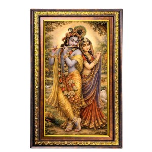 Radha Krishna Digital Golden Balck Color Photo Frame | Hindu Religious Wall Decor | 16x22 Inches - Inspirational Wall Art For Office, Home Decor - Ideal Spiritual Gift (F16472)