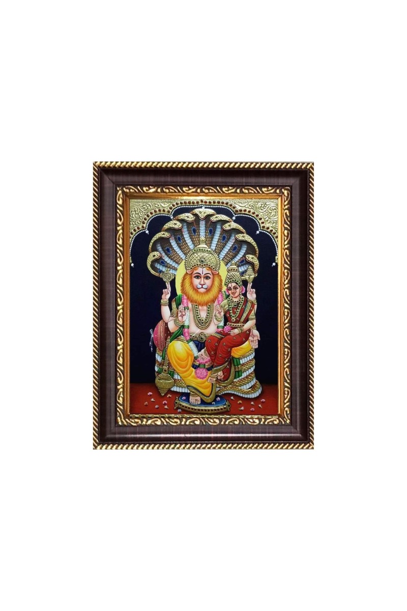 Lord Narasima And Mata Lakshmi Digital Print Photo 8.7x10.7 inches - Vibrant Religious Wall Art for Home or Office Decor.