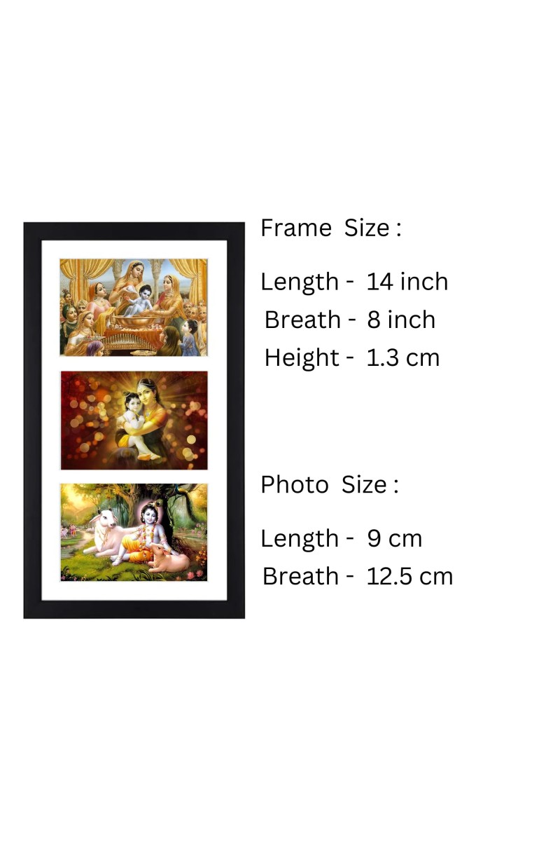 Sri Sri lord Krishna three colored photos in one frame| Spiritual Devotional Wall Art | Photos for puja room, wall and table top