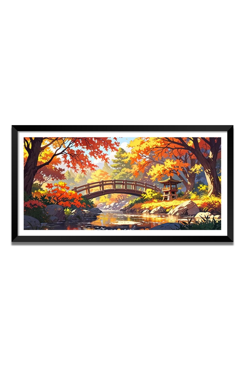 Nature Landscape Floating Frame Scenery Digital Print - (I5846) - 24x48 inch Modern Nature Wall Art for Living Room, Bedroom, Office, Hotels, Drawing Room