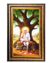 Lord Saibaba Digital Golden Balck Color Photo Frame | Hindu Religious Wall Decor | 10x16 Inches - Inspirational Wall Art For Office, Home Decor - Ideal Spiritual Gift (F16786)