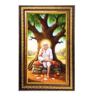 Lord Saibaba Digital Golden Balck Color Photo Frame | Hindu Religious Wall Decor | 10x16 Inches - Inspirational Wall Art For Office, Home Decor - Ideal Spiritual Gift (F16786)