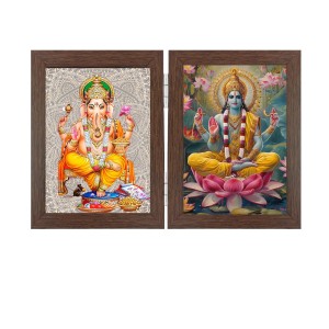 Hitech Sales Shree Ganesh and Lord Vishnu Double Picture Folding Photo Frame for Table, Home, Pooja Room Decor (Brown, 2 Printed Photos, Tabletop) Hitech Sales Shree Ganesh and Lord Vishnu Double Picture Folding Photo Frame for Table, Home, Pooja Room Decor (Brown, 2 Printed Photos, Tabletop)