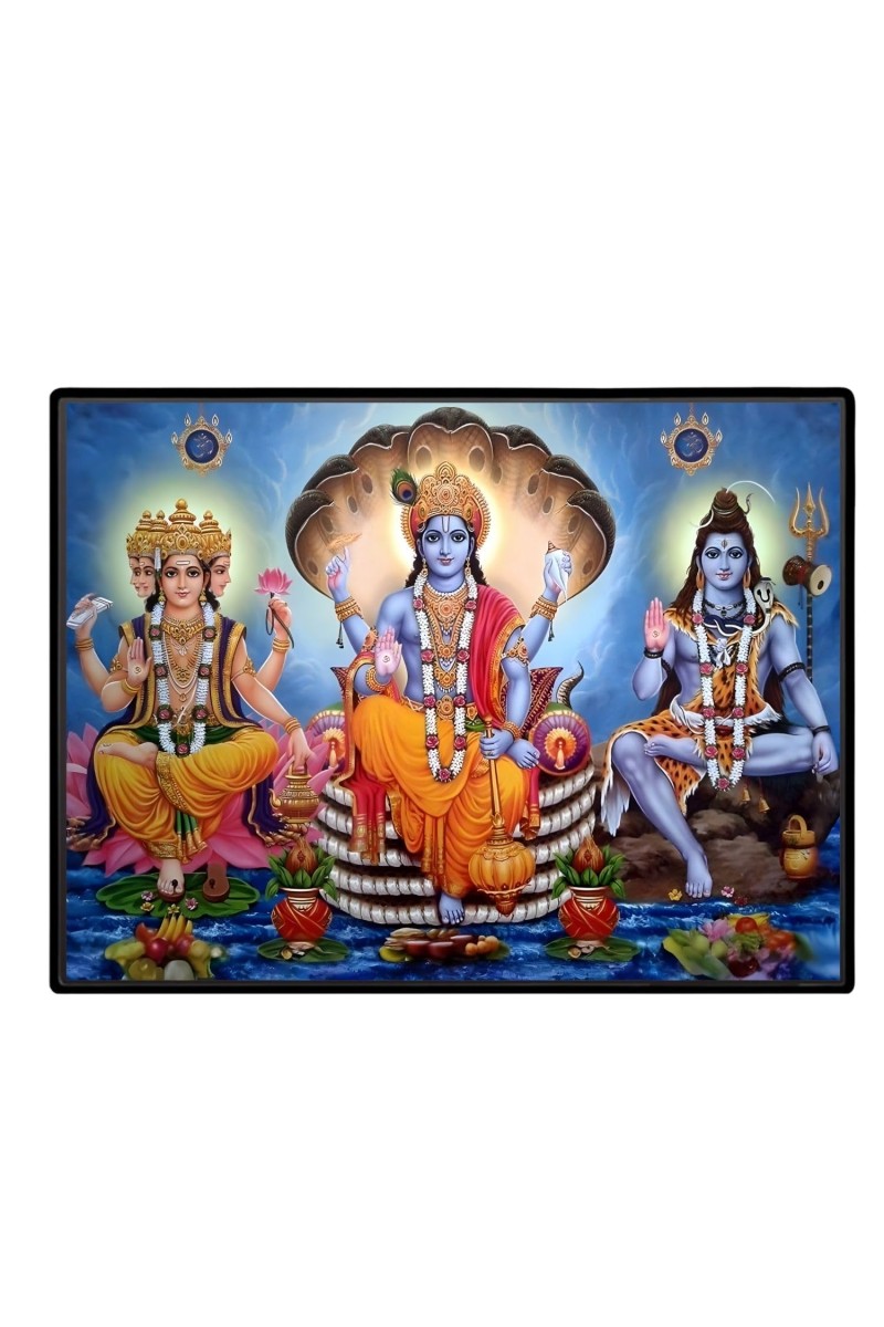 Lord Brahma VISHNU Mahesh Laminated Photo - 13x15 Inches, Divine Blessings For Home & Office And Temple Decoration (F16050)