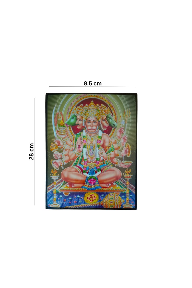 Panchmukhi Hanuman Laminated Photo Frame Five-Faced Lord Hanuman for Protection & Power Hindu God for Home, Office & Temple Decor (12x18 Inch, Multicolor)