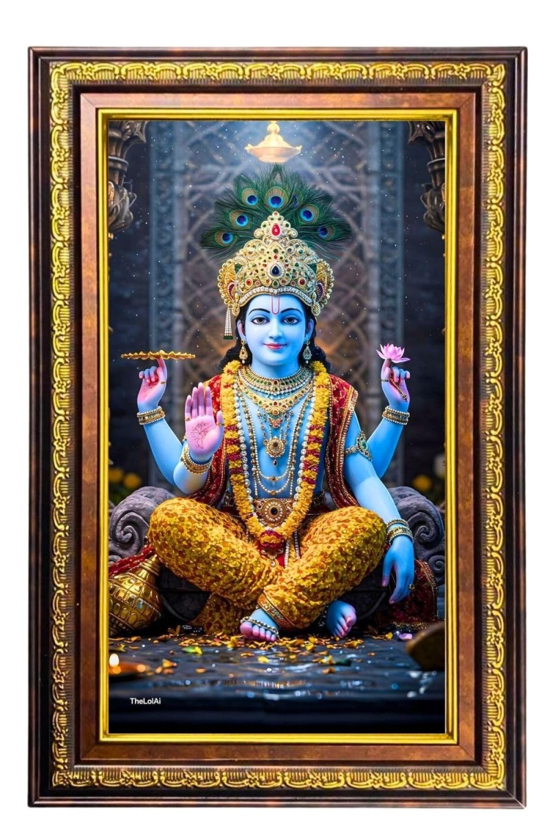 Lord Vishnu Digital Golden Balck Color Photo Frame | Hindu Religious Wall Decor | 12x18 Inches - Inspirational Wall Art For Office, Home Decor - Ideal Spiritual Gift (F16863)