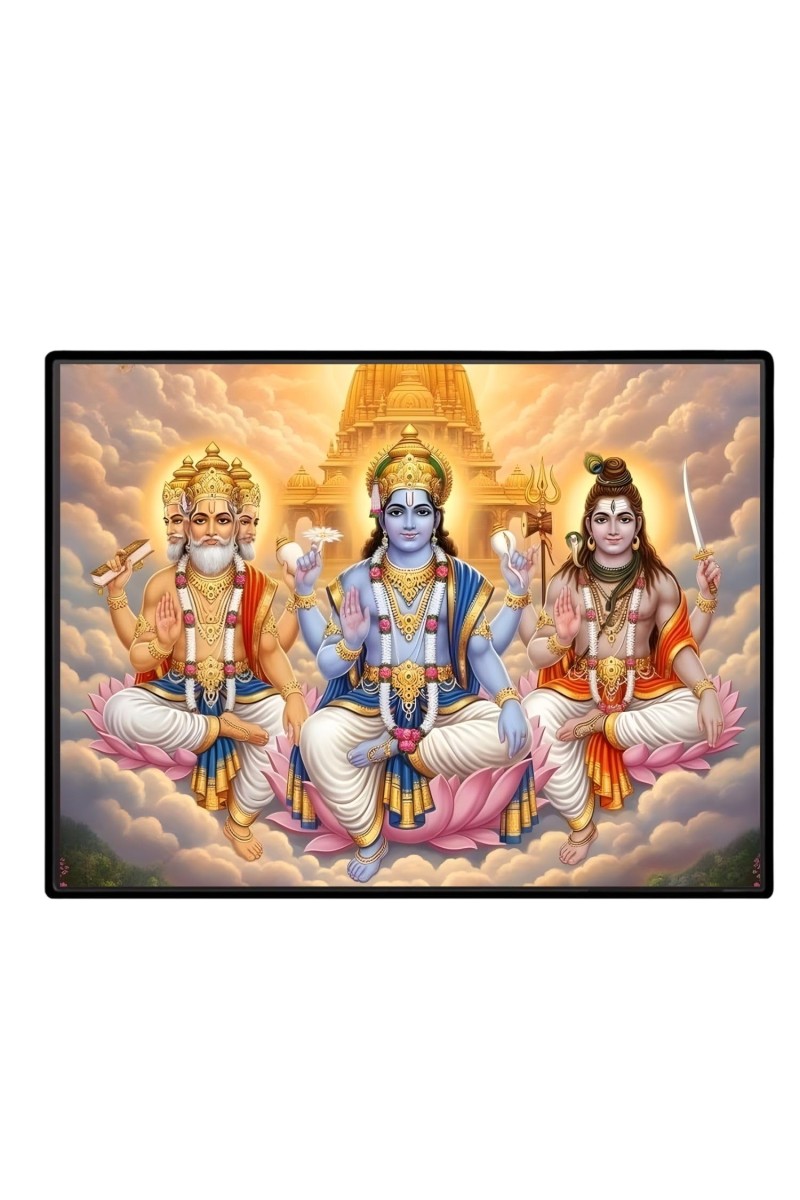 Lord Brahma VISHNU Mahesh Laminated Photo - 7x9 Inches, Divine Blessings For Home & Office And Temple Decoration (F16052)
