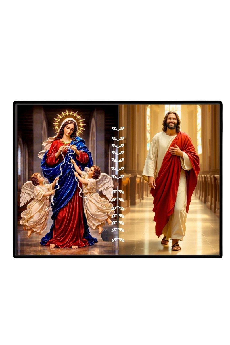 Jesus Blessed Virgin Mary Laminated Photo - 7x9 Inches, Divine Blessings For Home & Office And Temple Decoration (F16240)