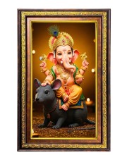 Lord Ganesha Digital Golden Balck Color Photo Frame | Hindu Religious Wall Decor | 18x24 Inches - Inspirational Wall Art For Office, Home Decor - Ideal Spiritual Gift (F16828)