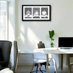 Sri Sri Anukul Thakur, Boroma, and Barada - Three Black and White Photos in One Frame | Spiritual Devotional Wall Art | Photos for puja room, wall and table top