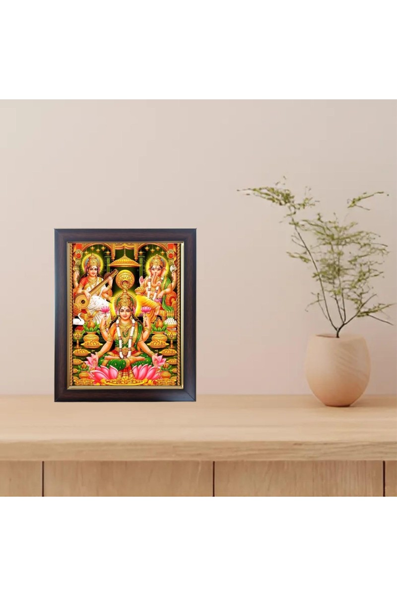 Hitech Sales Shri Laxmi Devi, Ganesha Ji & Ma Saraswati Devi Photo Frame for Pooja Room, Temple Decor, Home Decoration and Gift