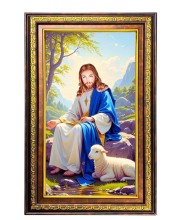 Lord Jesus Digital Golden Balck Color Photo Frame | Hindu Religious Wall Decor | 16x22 Inches - Inspirational Wall Art For Office, Home Decor - Ideal Spiritual Gift (F16736)