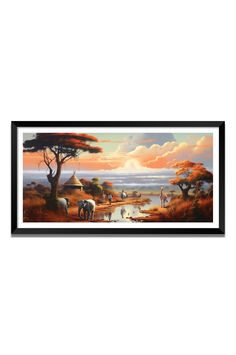 Nature Landscape Floating Frame Scenery Digital Print - (I5763) - 18x36 inch Modern Nature Wall Art for Living Room, Bedroom, Office, Hotels, Drawing Room