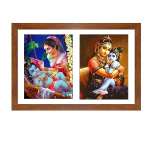 Divine Lord Krishna and Mother Yashoda Colored Photo in One Frame |Wall Art | Perfect for Home, Temple, Puja room or Meditation Room |Spiritual Gift for Devotees