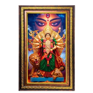 Goddess Durga Digital Golden Balck Color Photo Frame | Hindu Religious Wall Decor | 12x18 Inches - Inspirational Wall Art For Office, Home Decor - Ideal Spiritual Gift (F16905)