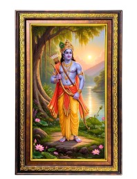 Lord Krishna Digital Golden Balck Color Photo Frame | Hindu Religious Wall Decor | 12x18 Inches - Inspirational Wall Art For Office, Home Decor - Ideal Spiritual Gift (F16855)