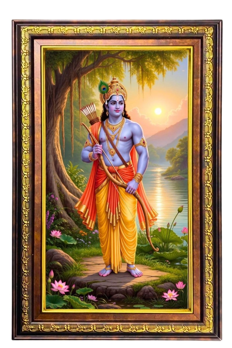 Lord Krishna Digital Golden Balck Color Photo Frame | Hindu Religious Wall Decor | 12x18 Inches - Inspirational Wall Art For Office, Home Decor - Ideal Spiritual Gift (F16855)