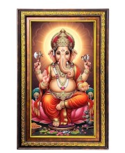 Lord Ganesha Digital Golden Balck Color Photo Frame | Hindu Religious Wall Decor | 18x24 Inches - Inspirational Wall Art For Office, Home Decor - Ideal Spiritual Gift (F16501)