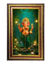 Lord Ganesha Digital Golden Balck Color Photo Frame | Hindu Religious Wall Decor | 18x24 Inches - Inspirational Wall Art For Office, Home Decor - Ideal Spiritual Gift (F16582)