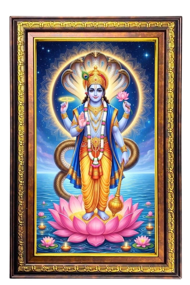 Lord Vishnu Digital Golden Balck Color Photo Frame | Hindu Religious Wall Decor | 12x18 Inches - Inspirational Wall Art For Office, Home Decor - Ideal Spiritual Gift (F16519)