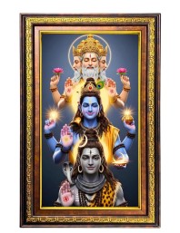 Bramha Vishnu Shiva Digital Golden Balck Color Photo Frame | Hindu Religious Wall Decor | 10x16 Inches - Inspirational Wall Art For Office, Home Decor - Ideal Spiritual Gift (F16661)