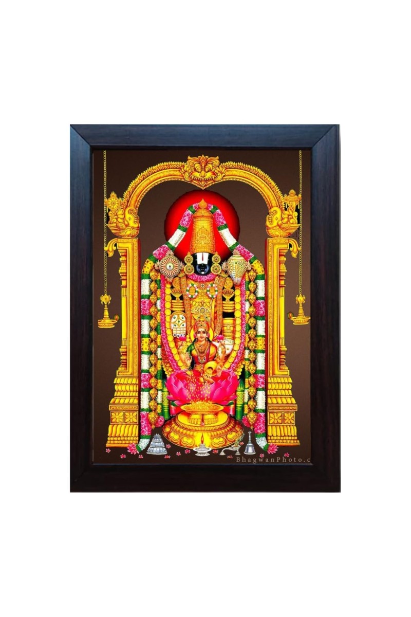 Hitech Divinity Eternity Spirituality Venkateswara Swami Tirupati Balaji Hrudhya Lakshmi Devi photo frame for Wall, Temple, Outdoor Spaces Home Decor, gifts (Pvc Frame and Front - Glass, 8 x 6 inch)