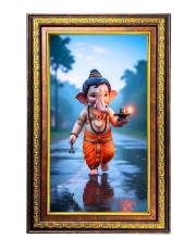Lord Ganesha Digital Golden Balck Color Photo Frame | Hindu Religious Wall Decor | 18x24 Inches - Inspirational Wall Art For Office, Home Decor - Ideal Spiritual Gift (F16829)