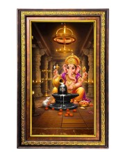 Lord Ganesha Digital Golden Balck Color Photo Frame | Hindu Religious Wall Decor | 18x24 Inches - Inspirational Wall Art For Office, Home Decor - Ideal Spiritual Gift (F16884)
