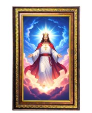 Lord Jesus Digital Golden Balck Color Photo Frame | Hindu Religious Wall Decor | 18x24 Inches - Inspirational Wall Art For Office, Home Decor - Ideal Spiritual Gift (F16758)