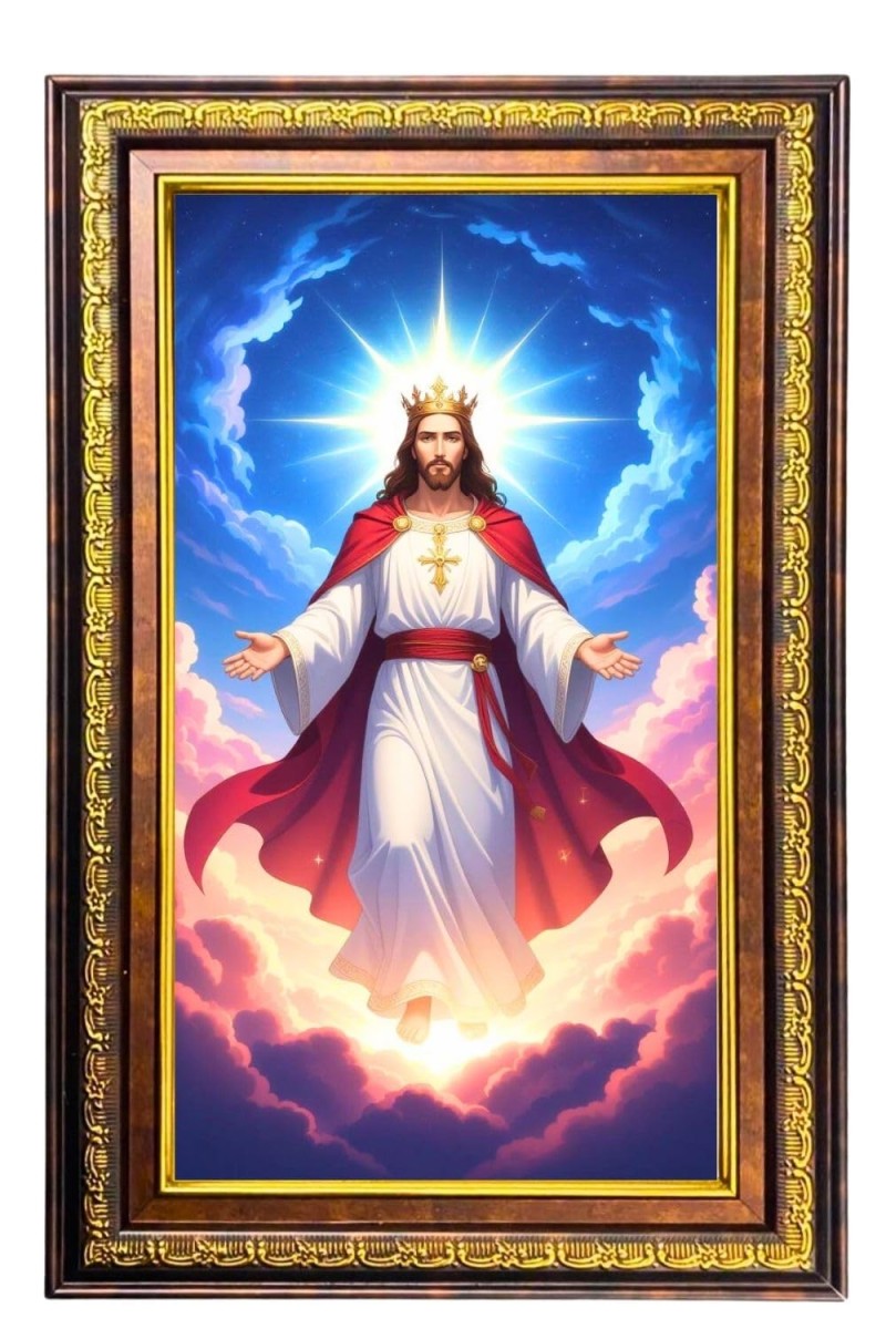 Lord Jesus Digital Golden Balck Color Photo Frame | Hindu Religious Wall Decor | 18x24 Inches - Inspirational Wall Art For Office, Home Decor - Ideal Spiritual Gift (F16758)