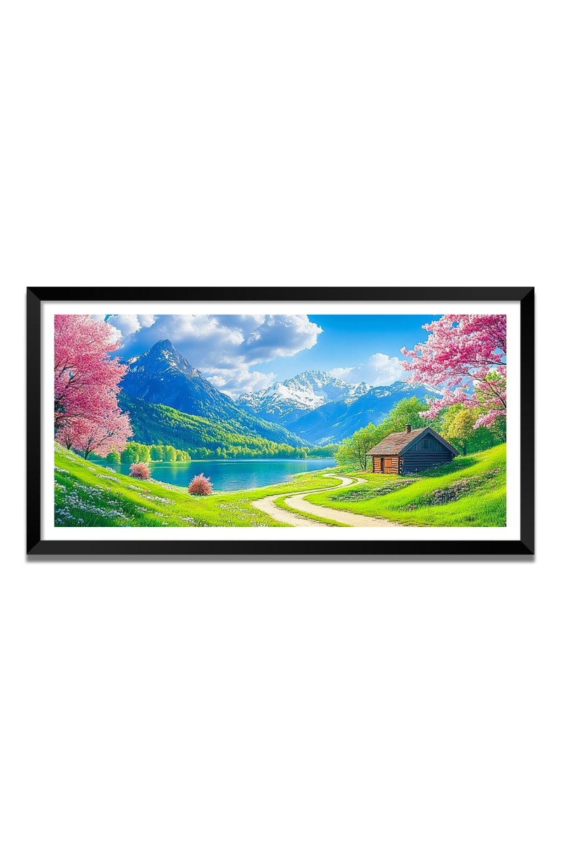 Nature Landscape Floating Frame Scenery Digital Print - (I5749) - 24x48 inch Modern Nature Wall Art for Living Room, Bedroom, Office, Hotels, Drawing Room