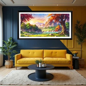 Nature Landscape Floating Frame Scenery Digital Print - (I5617) - 12x24 inch Modern Nature Wall Art for Living Room, Bedroom, Office, Hotels, Drawing Room