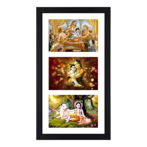 Sri Sri lord Krishna three colored photos in one frame| Spiritual Devotional Wall Art | Photos for puja room, wall and table top