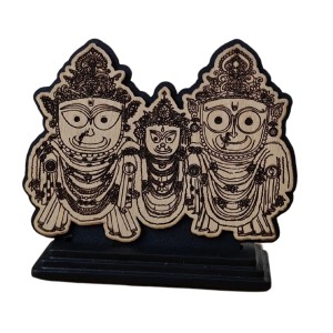 HiTechMart Wooden Jagannath Balabhadra Subhadra Idol on Stand – Handcrafted Decorative Statue for Car Dashboard, Home Mandir & Office Table – Spiritual Hindu Gift & Temple Decor