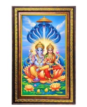 Lord Ganesha And Lakshmi Digital Golden Balck Color Photo Frame | Hindu Religious Wall Decor | 10x16 Inches - Inspirational Wall Art For Office, Home Decor - Ideal Spiritual Gift (F16808)