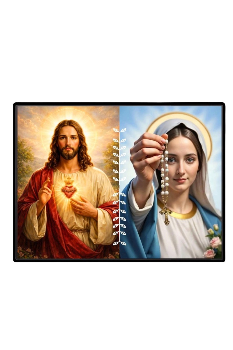 Jesus Christ-Our Lady Of Rosary Laminated Photo - 7x9 Inches, Divine Blessings For Home & Office And Temple Decoration (F16280)
