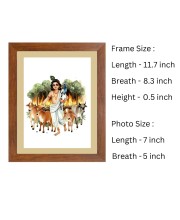 Colored Krishna with Herd of Cows |Beautiful Handcrafted Spiritual Art Print |Divine HomeDecoration |Ideal for Puja Room and Religious Altars