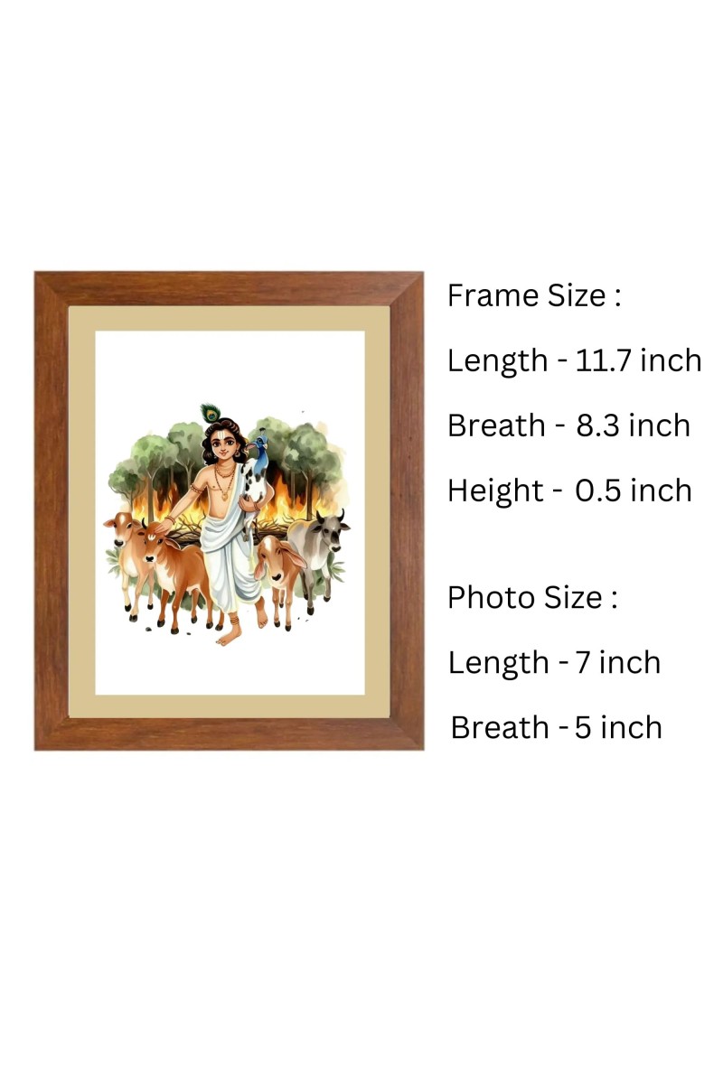 Colored Krishna with Herd of Cows |Beautiful Handcrafted Spiritual Art Print |Divine HomeDecoration |Ideal for Puja Room and Religious Altars