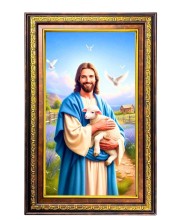 Lord Jesus Digital Golden Balck Color Photo Frame | Hindu Religious Wall Decor | 16x22 Inches - Inspirational Wall Art For Office, Home Decor - Ideal Spiritual Gift (F16734)
