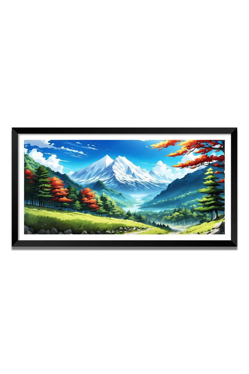 Nature Landscape Floating Frame Scenery Digital Print - (I5801) - 18x36 inch Modern Nature Wall Art for Living Room, Bedroom, Office, Hotels, Drawing Room