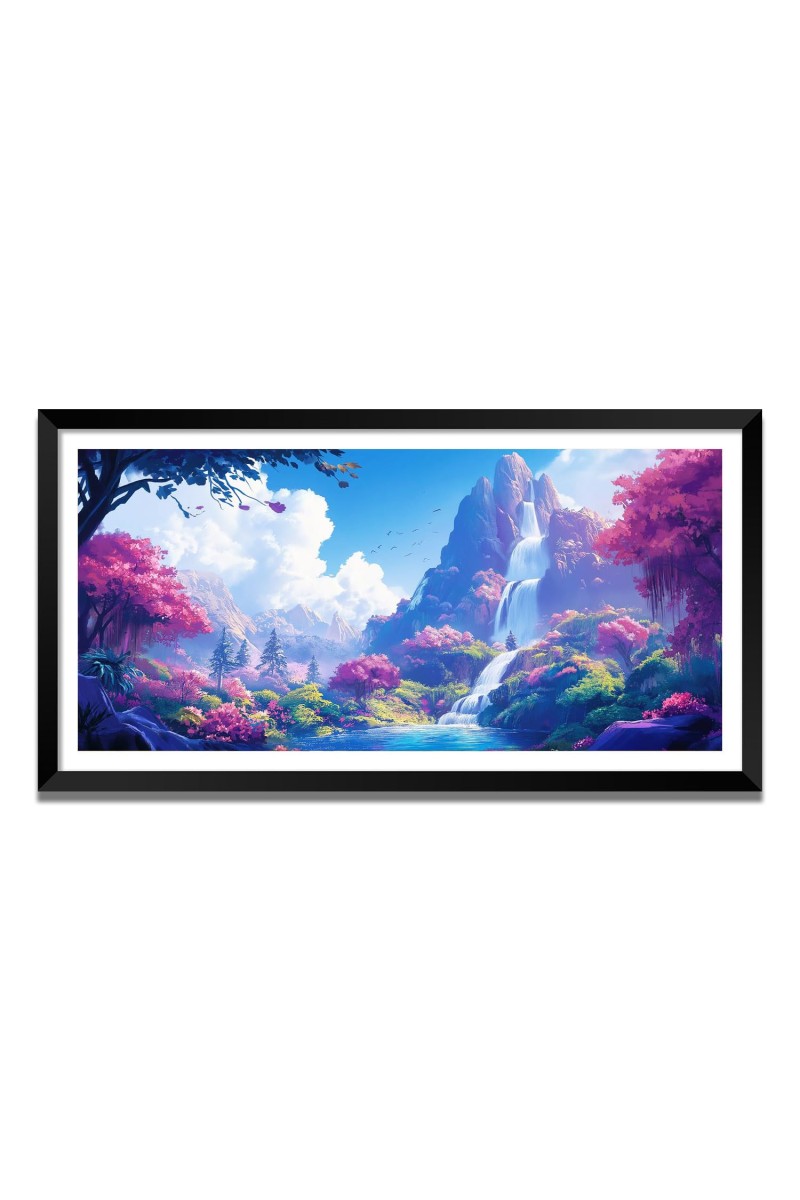 Nature Landscape Floating Frame Scenery Digital Print - (I5864) - 18x36 inch Modern Nature Wall Art for Living Room, Bedroom, Office, Hotels, Drawing Room