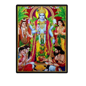 Satyanarayana Laminated Photo - 5x7 Inches, Divine Blessings for Home & Office and Temple Decoration