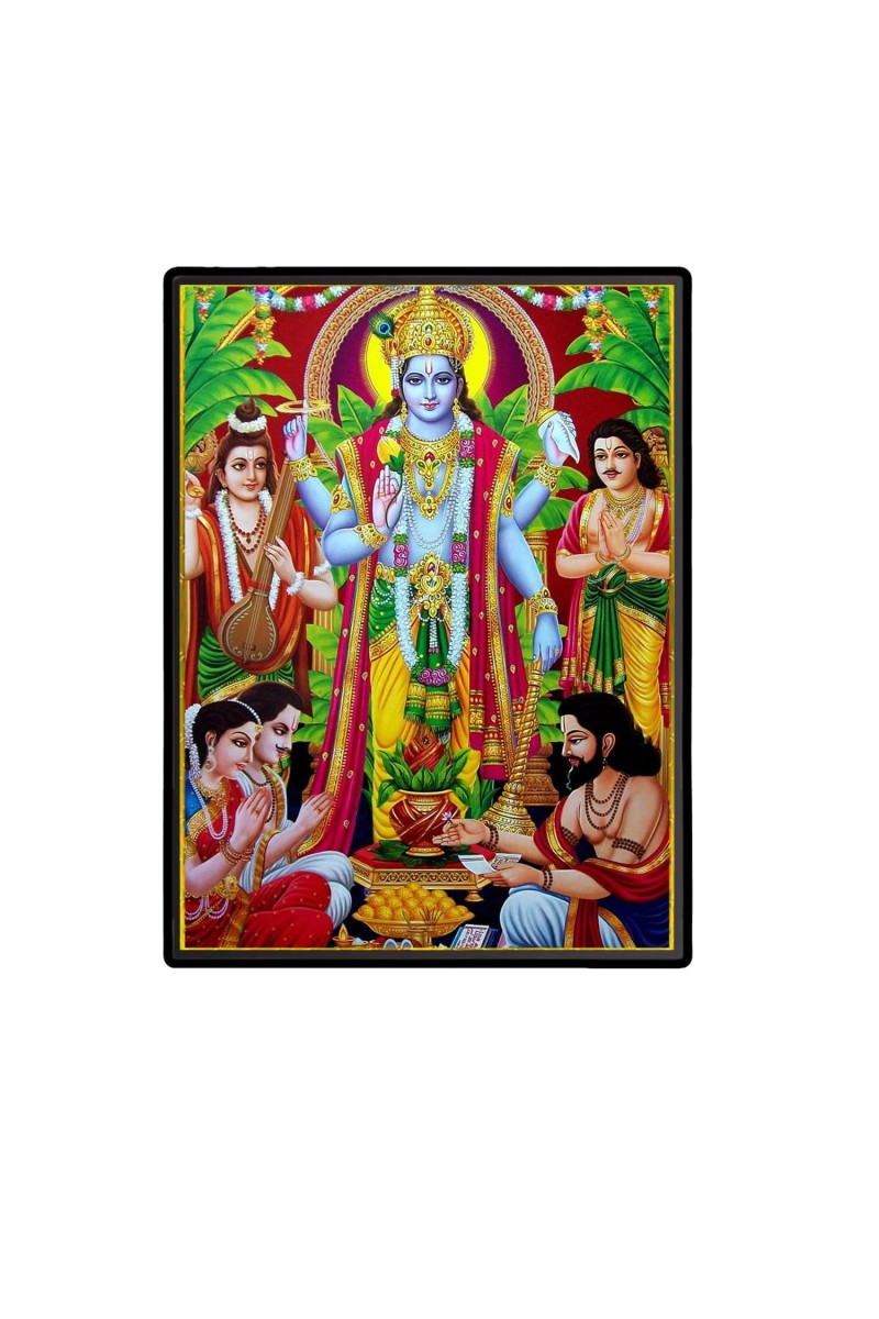 Satyanarayana Laminated Photo - 5x7 Inches, Divine Blessings for Home & Office and Temple Decoration