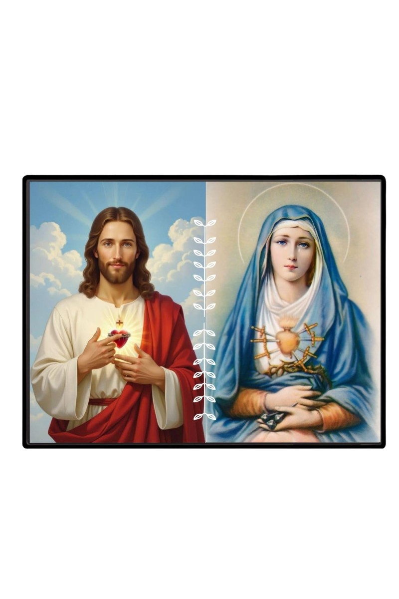 Jesus And Immaculate Heart Of Mary Laminated Photo - 7x9 Inches, Divine Blessings For Home & Office And Temple Decoration (F16194)